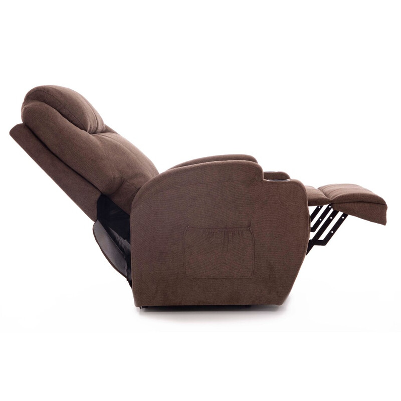 Masážne polohovacie kreslo s vyklápaním látkové, tmavohnedé