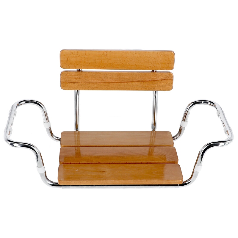 Závesné sedadlo do vane s operadlom, drevené