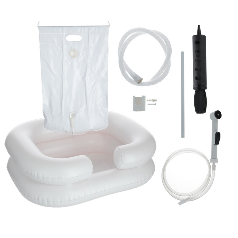 Gumené umývadlo na vlasy s prenosnou sprchou