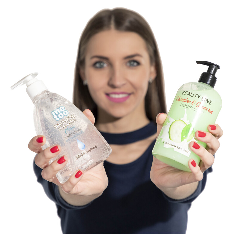 Dezinfekčný set – tekuté mydlo Beauty Line & hygienický gél Me Too, 2x 500 ml