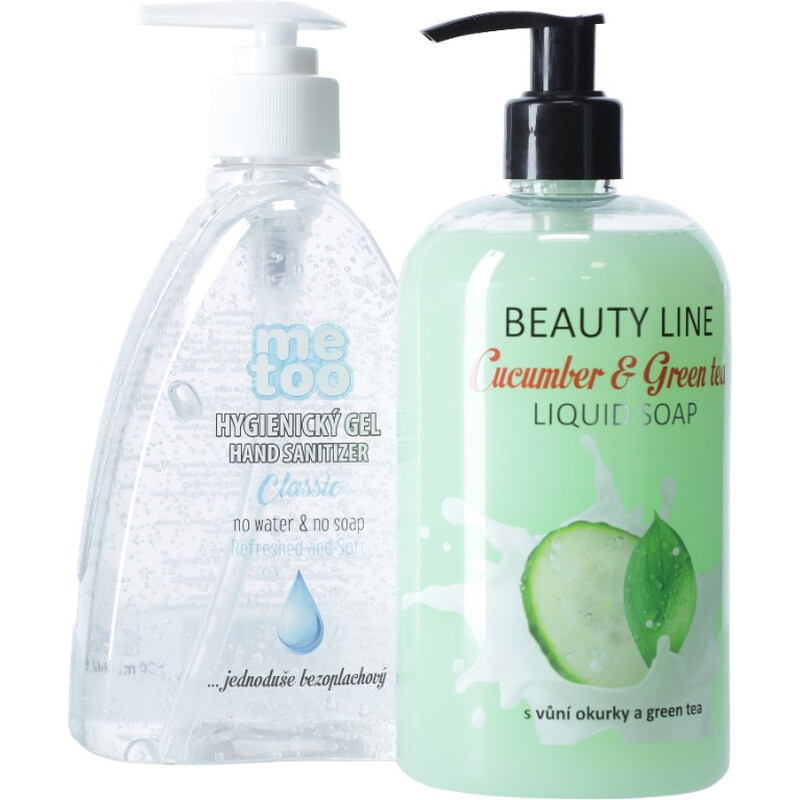 Dezinfekčný set – tekuté mydlo Beauty Line & hygienický gél Me Too, 2x 500 ml