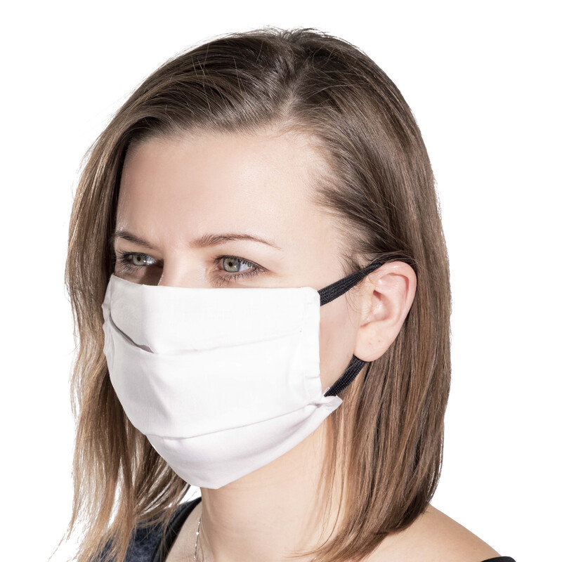 Rúško na tvár plátenné, biele s čiernou gumičkou 1 ks