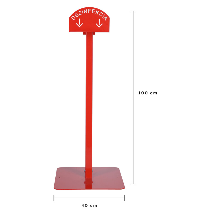 Stojan červený na dezinfekciu rúk, bez dezinfekcie, 100 cm