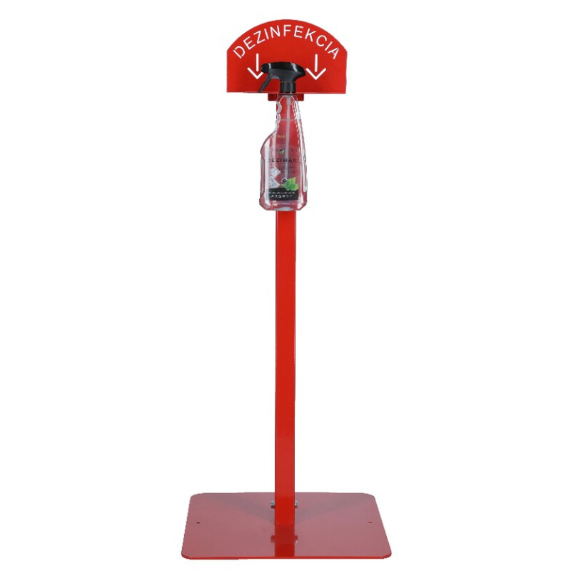 Stojan červený na dezinfekciu rúk s dezinfekčným prostriedkom DEZIMAX, 500 ml