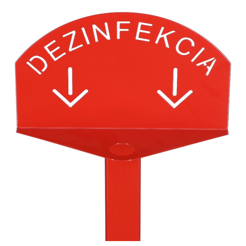Stojan červený na dezinfekciu rúk s dezinfekčným prostriedkom DEZIMAX, 500 ml