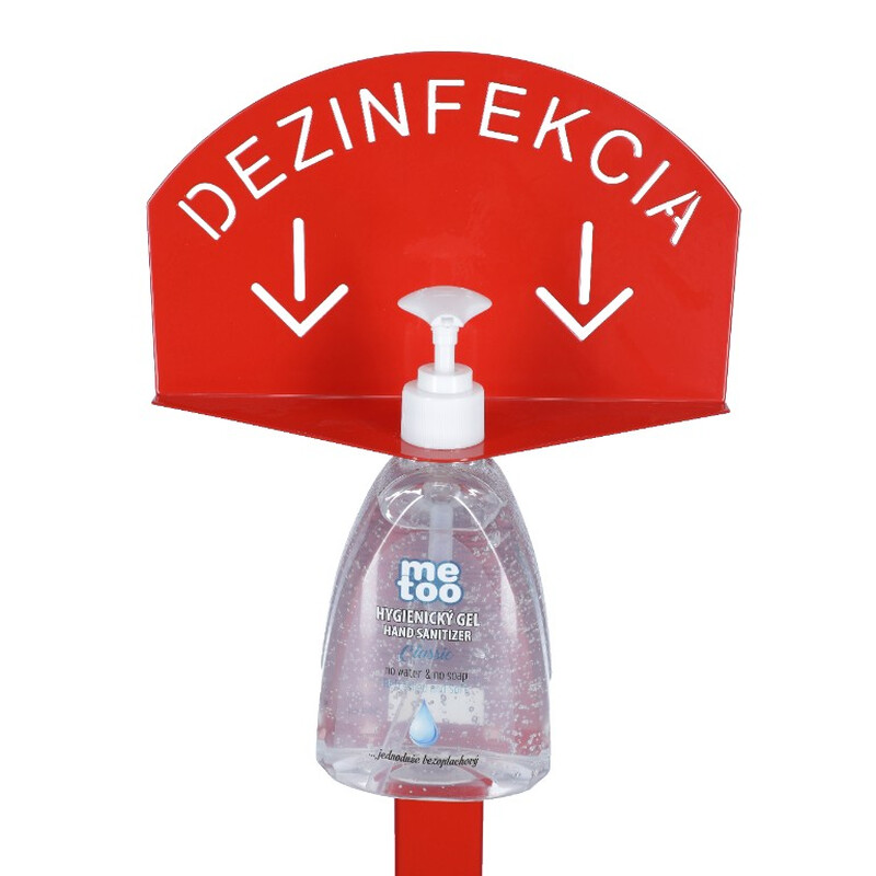 Stojan červený na dezinfekciu rúk s dezinfekčným gélom Me Too, 500 ml