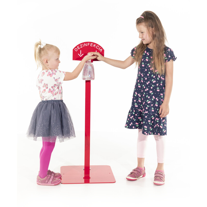 Stojan červený na dezinfekciu rúk s dezinfekčným gélom Me Too, 500 ml