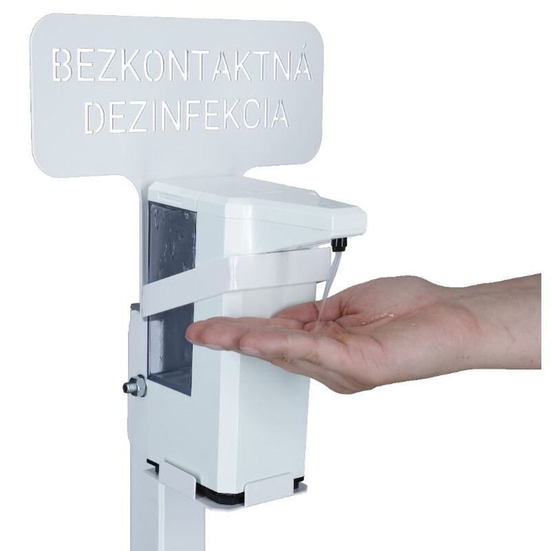 Stojan biely s bezdotykovým dávkovačom dezinfekcie
