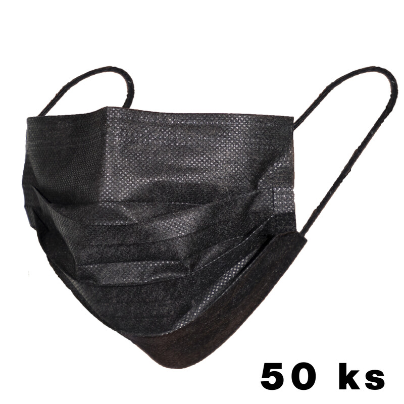 Rúška na tvár s gumičkou – chirurgické čierne, 50 ks