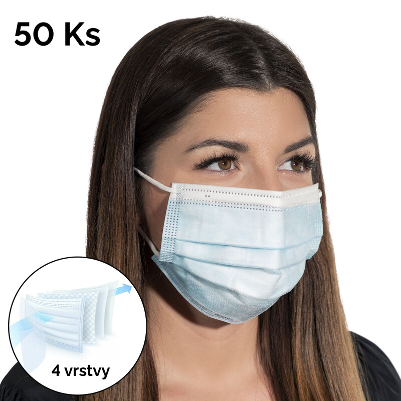 Štvorvrstvové rúško na tvár s gumičkou – chirurgické, 50 ks