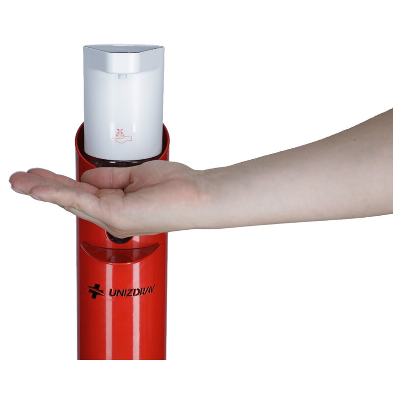 Automatický dávkovač dezinfekcie so stojanom UNIZDRAV, červený