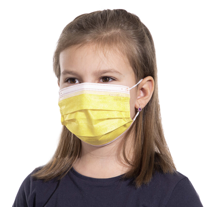 Detské rúška na tvár s gumičkou, žlté, 50 ks