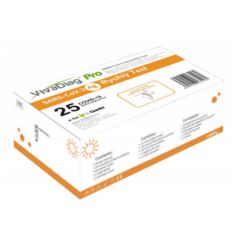 Antigénový certifikovaný samotest VivaDiag  – self test zo špičky nosa na COVID-19, 25 ks - EXSPIRÁCIA 18.10.2023 - 0,47c / ks