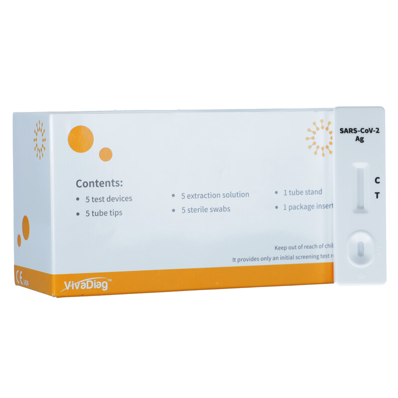 VivaDiag Antigénový certifikovaný samotest – self test zo špičky nosa na COVID-19, 5 ks