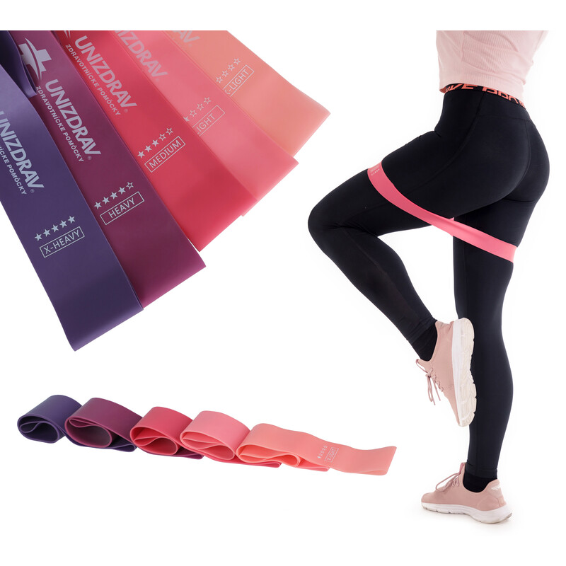 Odporové posilňovacie gumy ružové, sada 5 ks