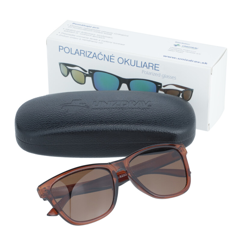 Polarizačné okuliare UNIZDRAV hnedé + pevné puzdro, vrecúško a testovacia sada