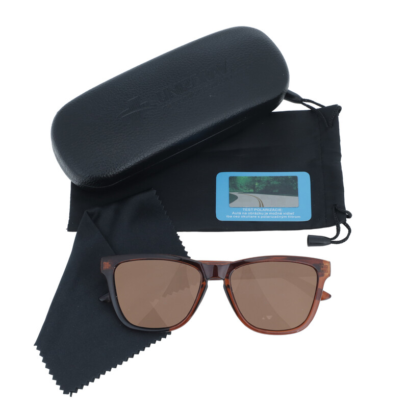 Polarizačné okuliare UNIZDRAV hnedé + pevné puzdro, vrecúško a testovacia sada