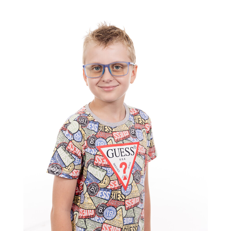 Okuliare proti modrému svetlu pre deti modré UNIZDRAV + puzdro, vrecúško a testovacia sada