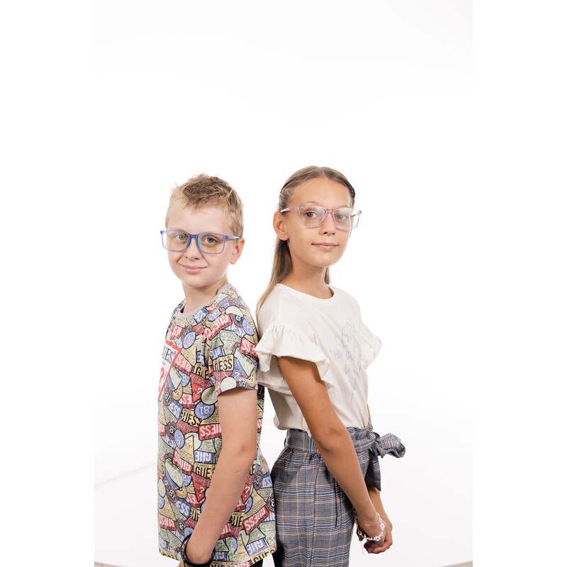 Okuliare proti modrému svetlu pre deti modré UNIZDRAV + puzdro, vrecúško a testovacia sada