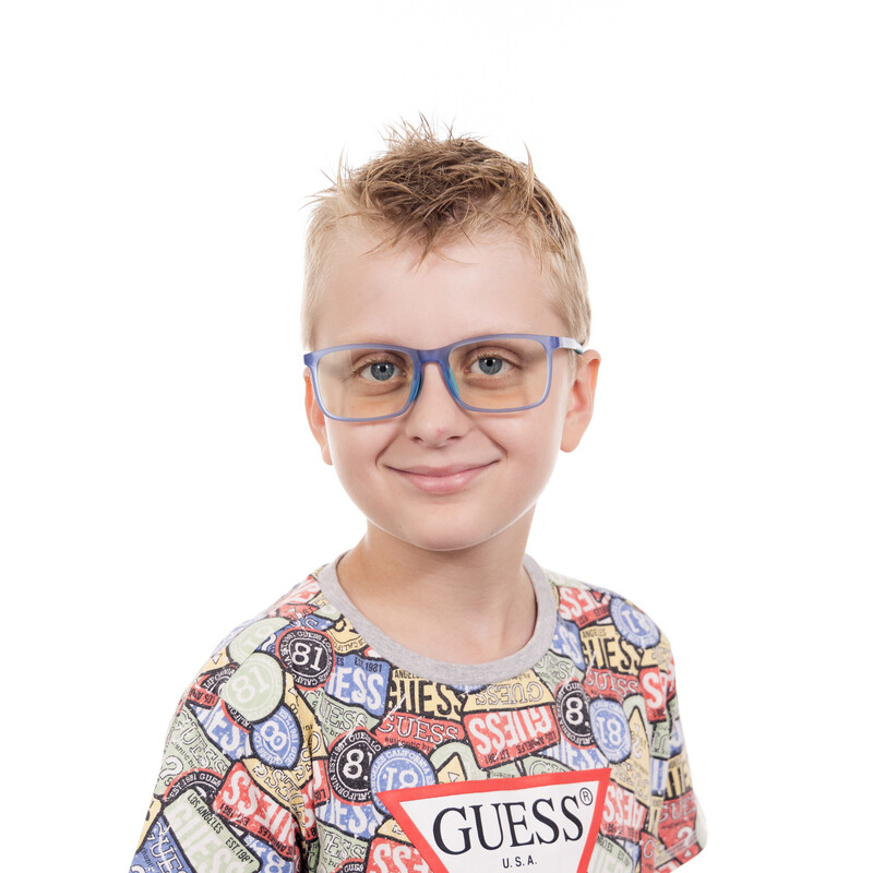 Okuliare proti modrému svetlu pre deti modré UNIZDRAV + puzdro, vrecúško a testovacia sada