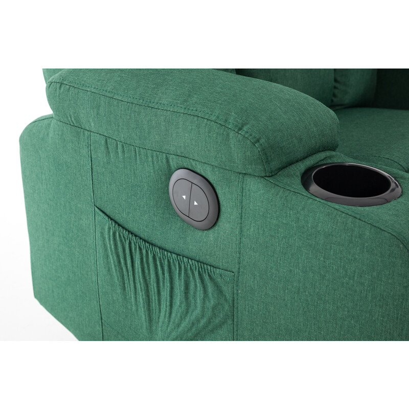 Relaxačné polohovacie kreslo, smaragdovo-zelená látka - ZLÉ PREŠITIE NA PRAVEJ STRANE