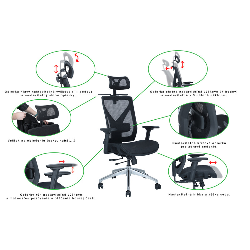 Kancelárska ergonomická stolička UNIZDRAV -  POŠKODENÝ PÔVODNÝ OBAL, MIERNE POŠKODENIE NA OPIERKE