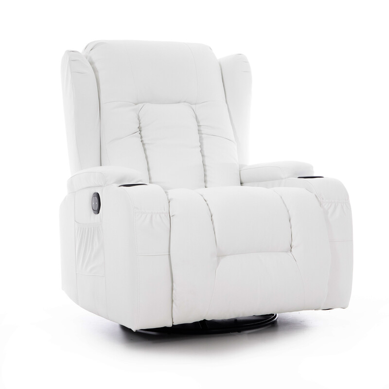 Relaxačné polohovacie kreslo, biela eko koža - DOPREDAJ PREVEDENIA