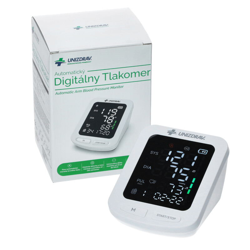 Automatický digitálny tlakomer UNIZDRAV s pamäťou 199 záznamov