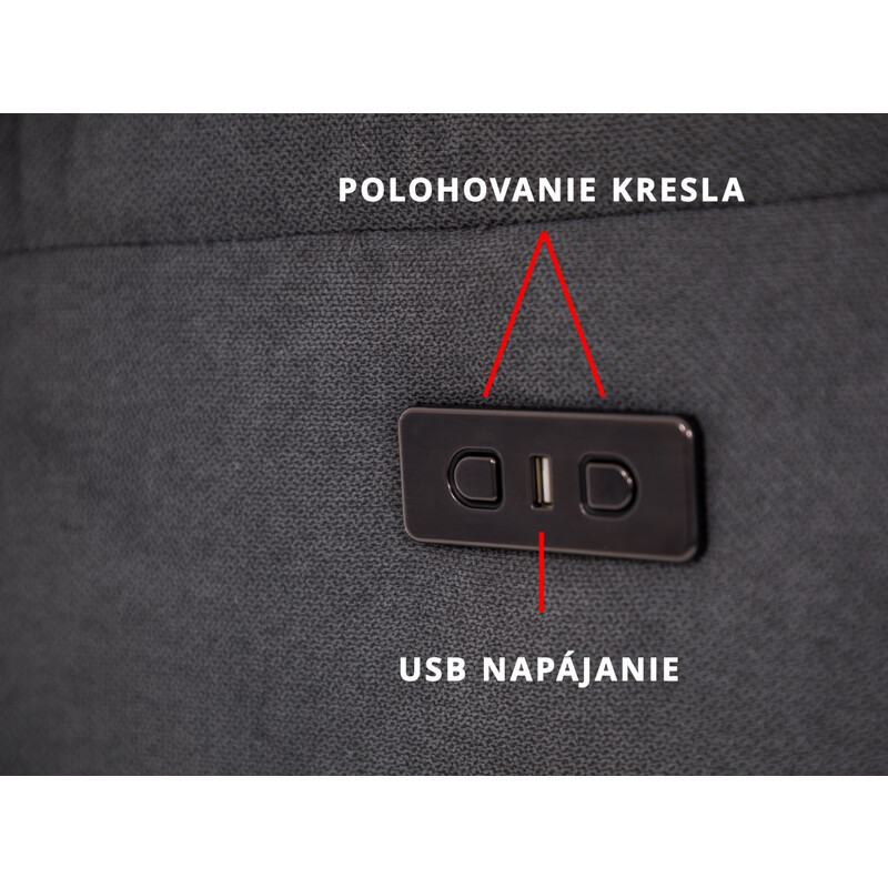 Relaxačné polohovacie kreslo COMFORT s funkciou masáže a výhrevu, antracitová látka - POŠKODENÉ, MIERNE NAKLONENÉ