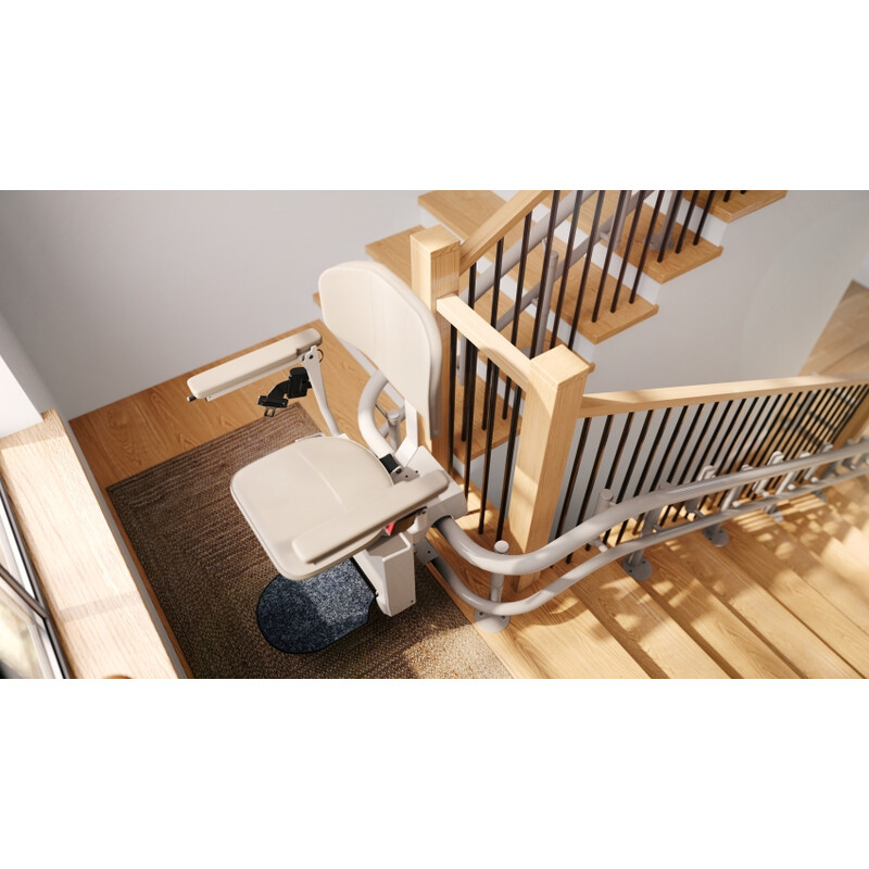 Stoličkový výťah Unizdrav so zatočenou koľajnicou