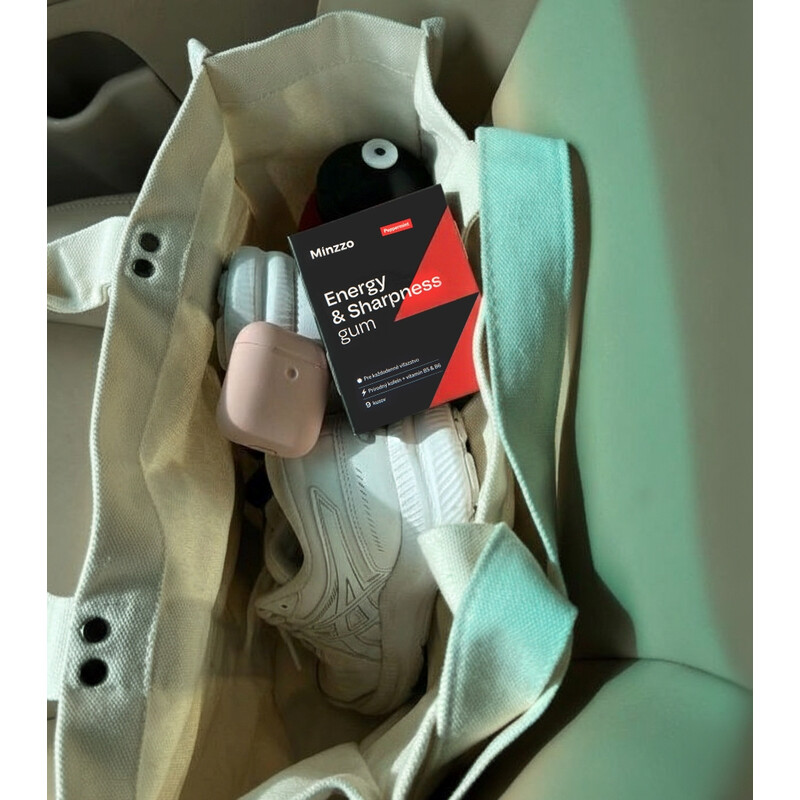 Kofeínové žuvačky s vitamínmi B5 a B6 Minzzo, 9 ks