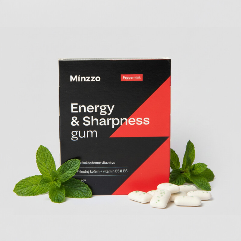 Kofeínové žuvačky s vitamínmi B5 a B6 Minzzo, 9 ks