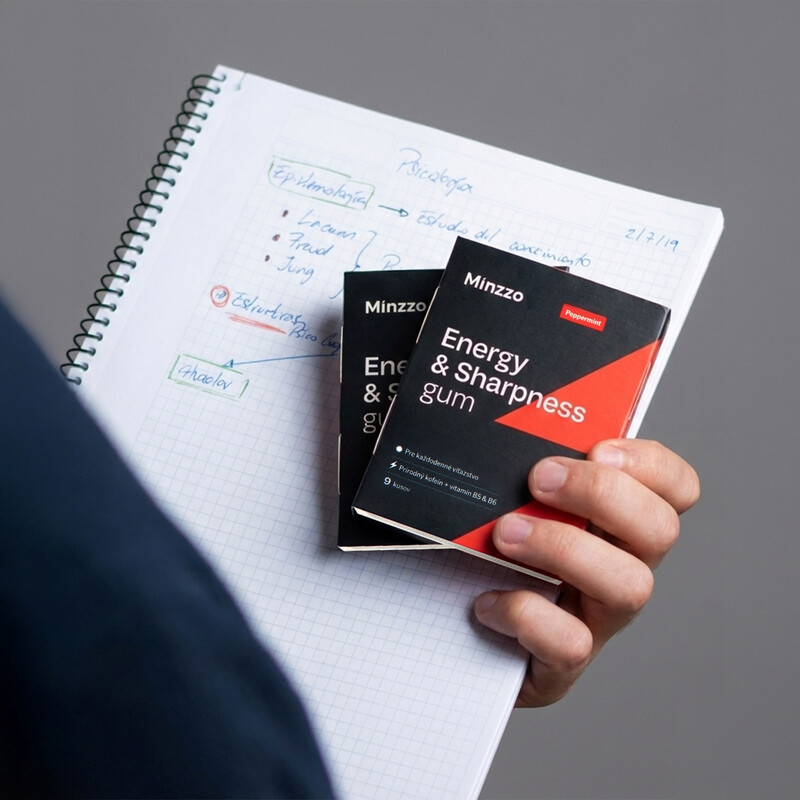 Kofeínové žuvačky s vitamínmi B5 a B6 Minzzo, 9 ks