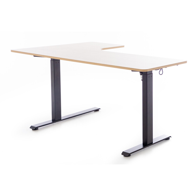 Výškovo nastaviteľný stôl UNIZDRAV 160x110 cm, hnedý dub – pravý roh