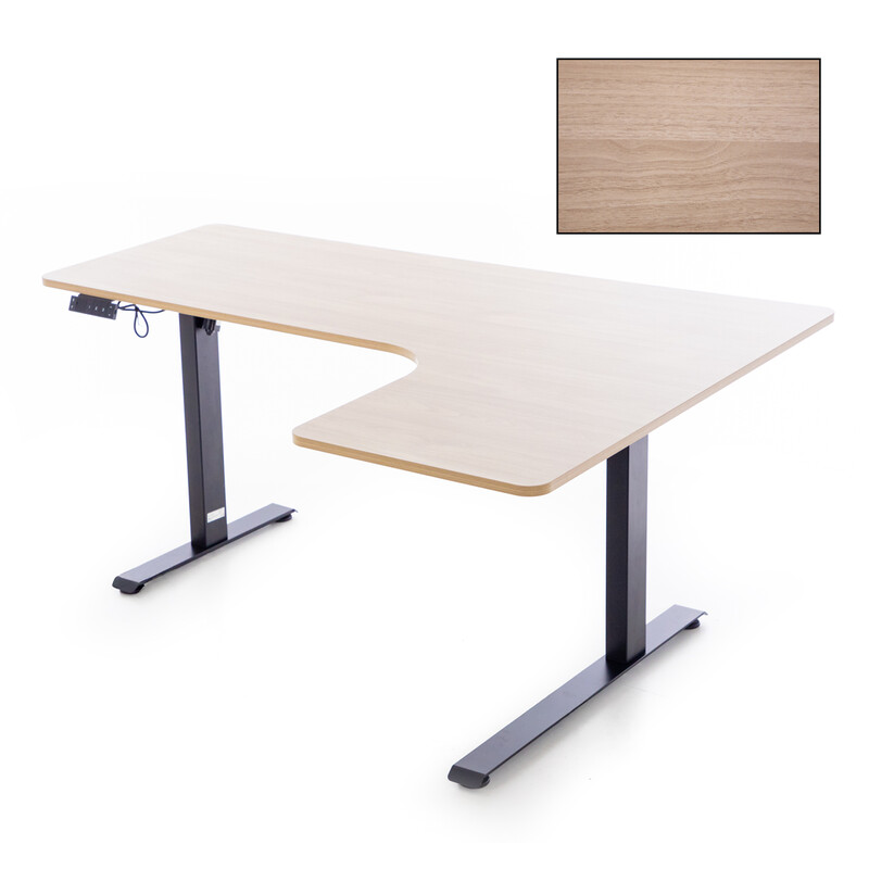 Výškovo nastaviteľný stôl UNIZDRAV 160x110 cm, hnedý dub – pravý roh