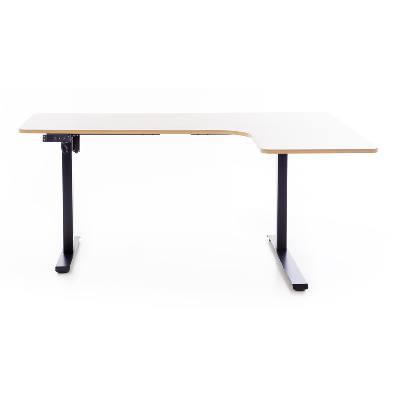 Výškovo nastaviteľný stôl UNIZDRAV 160x110 cm, hnedý dub – pravý roh