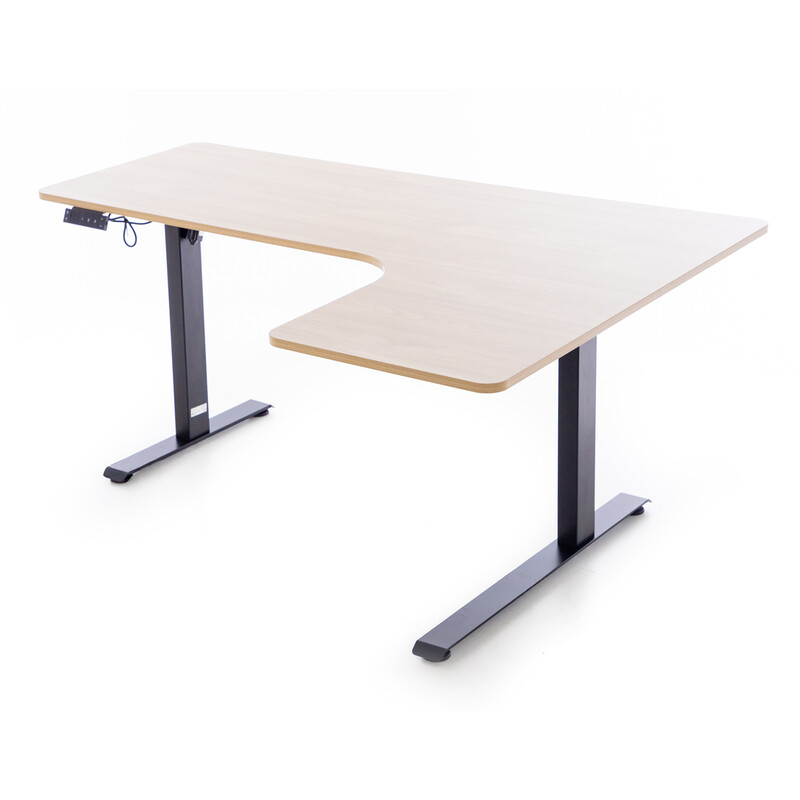 Výškovo nastaviteľný stôl UNIZDRAV 160x110 cm, hnedý dub – pravý roh