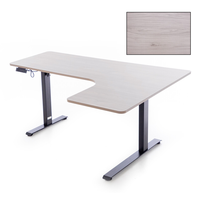 Výškovo nastaviteľný stôl UNIZDRAV 160x110 cm, sivý – pravý roh