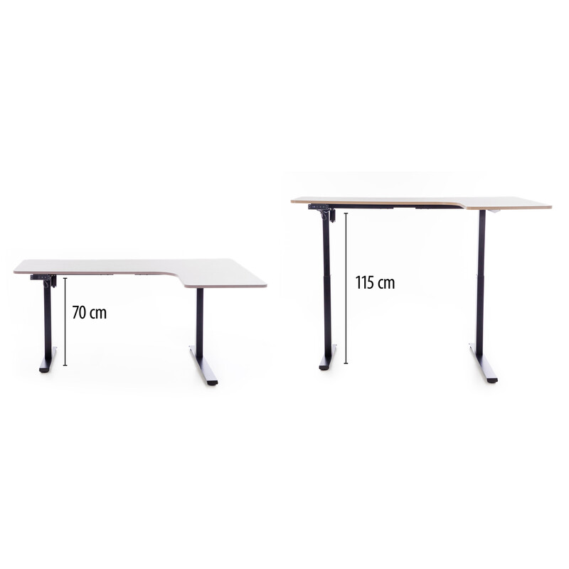 Výškovo nastaviteľný stôl UNIZDRAV 160x110 cm, sivý – pravý roh