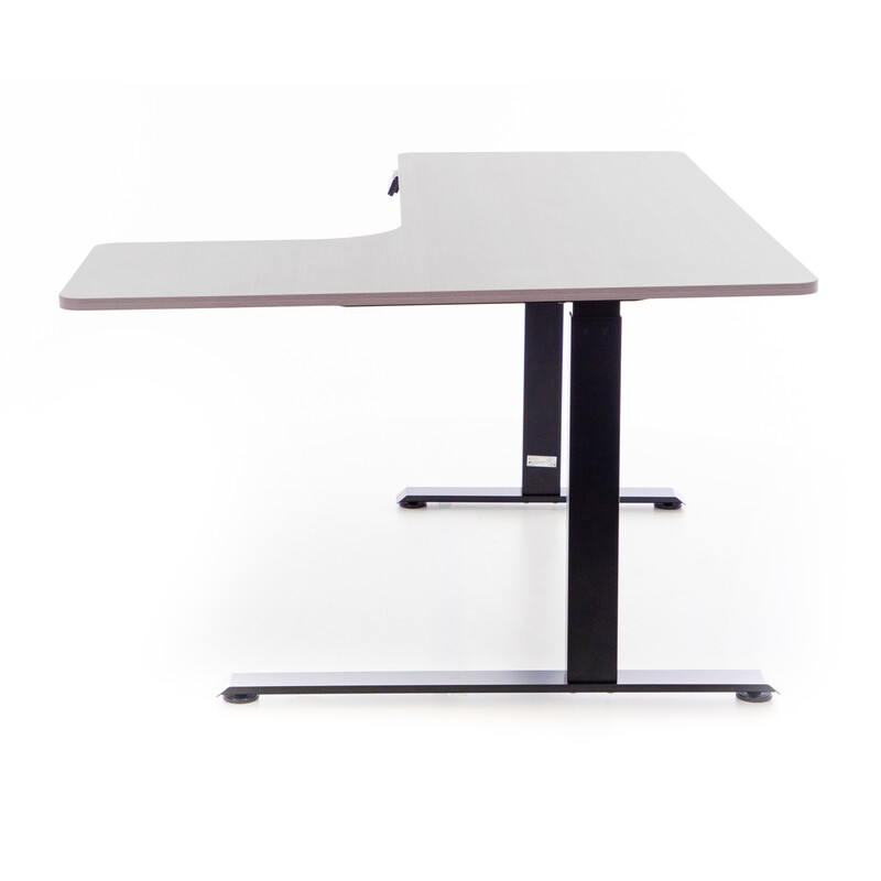 Výškovo nastaviteľný stôl UNIZDRAV 160x110 cm, sivý – pravý roh
