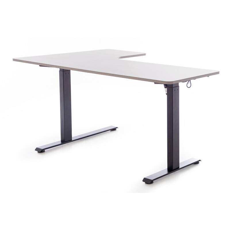 Výškovo nastaviteľný stôl UNIZDRAV 160x110 cm, sivý – pravý roh