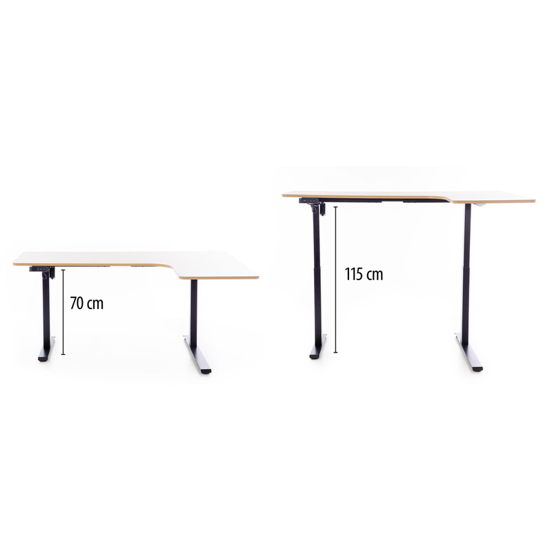 Výškovo nastaviteľný stôl UNIZDRAV 160x110 cm, sivý – pravý roh