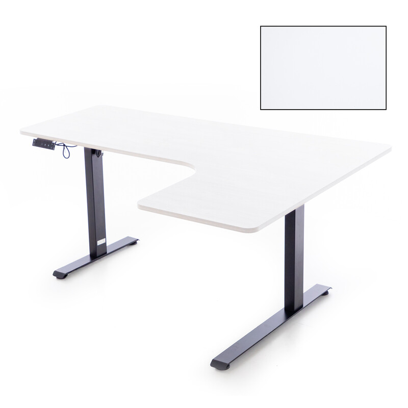 Výškovo nastaviteľný stôl UNIZDRAV 160x110 cm, biely – pravý roh