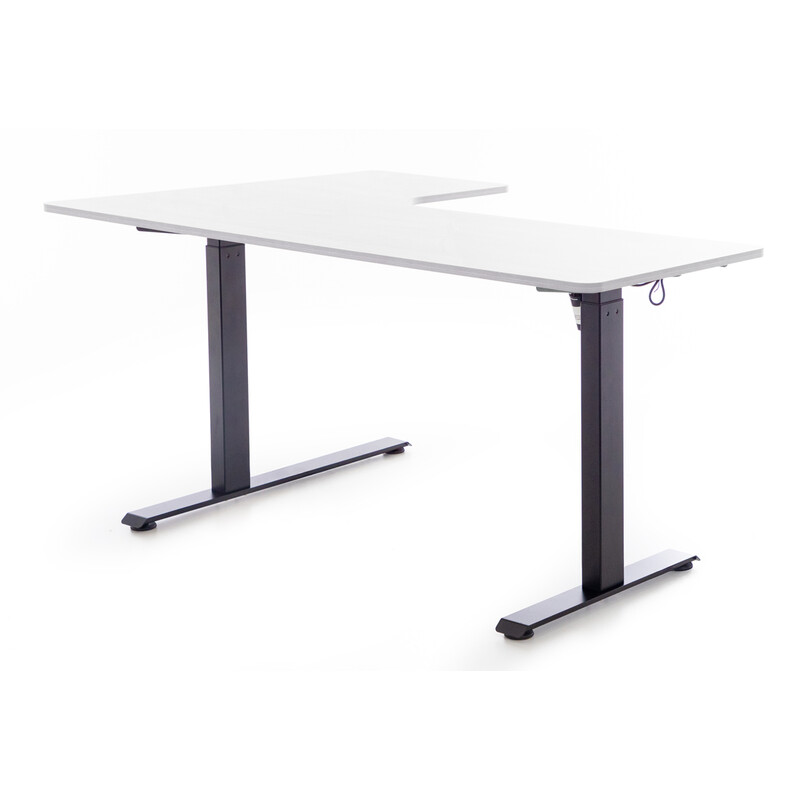 Výškovo nastaviteľný stôl UNIZDRAV 160x110 cm, biely – pravý roh