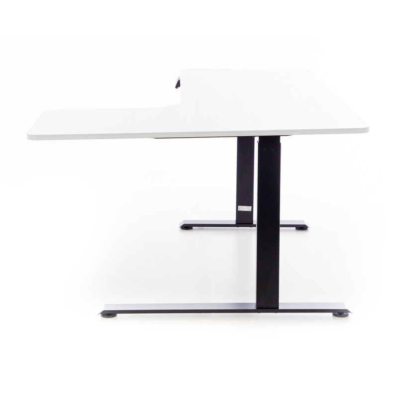 Výškovo nastaviteľný stôl UNIZDRAV 160x110 cm, biely – pravý roh