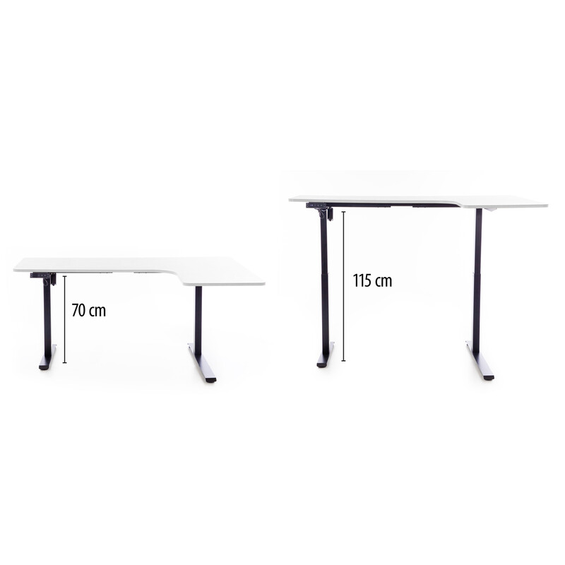 Výškovo nastaviteľný stôl UNIZDRAV 160x110 cm, biely – pravý roh