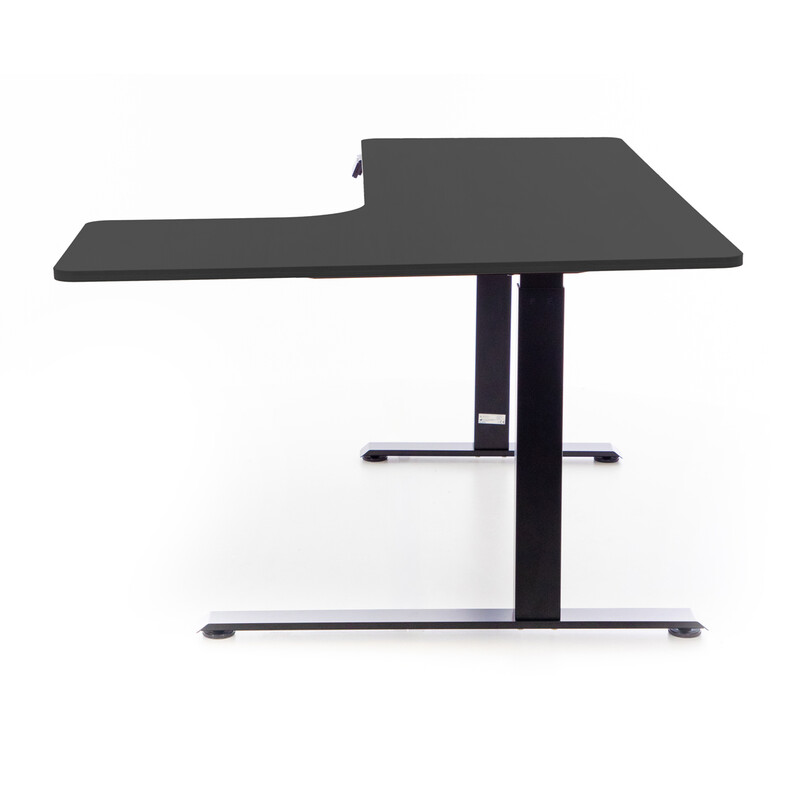 Výškovo nastaviteľný stôl UNIZDRAV 160x110 cm, čierny – pravý roh