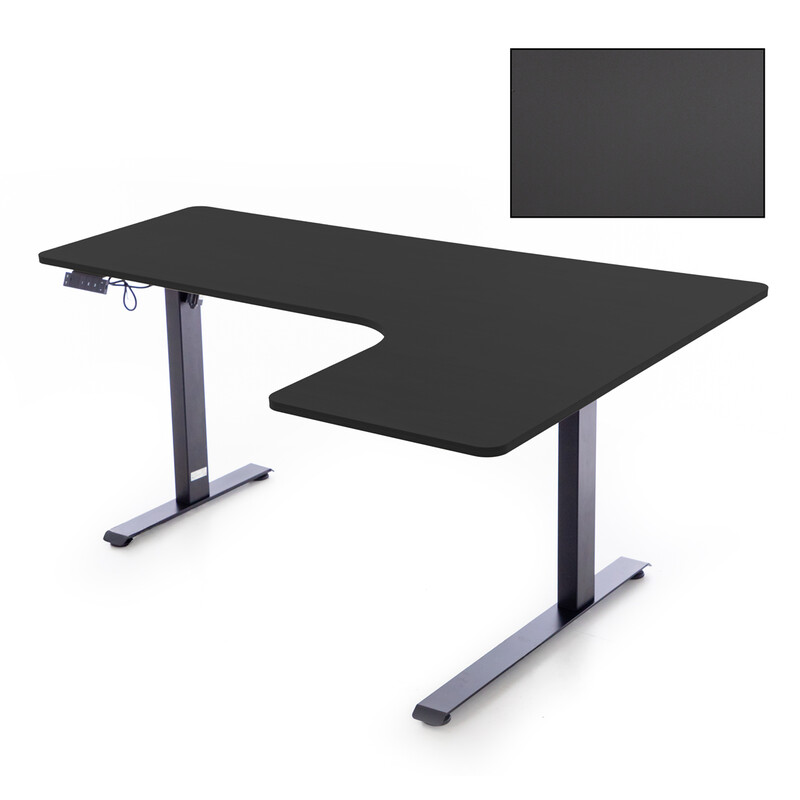 Výškovo nastaviteľný stôl UNIZDRAV 160x110 cm, čierny – pravý roh