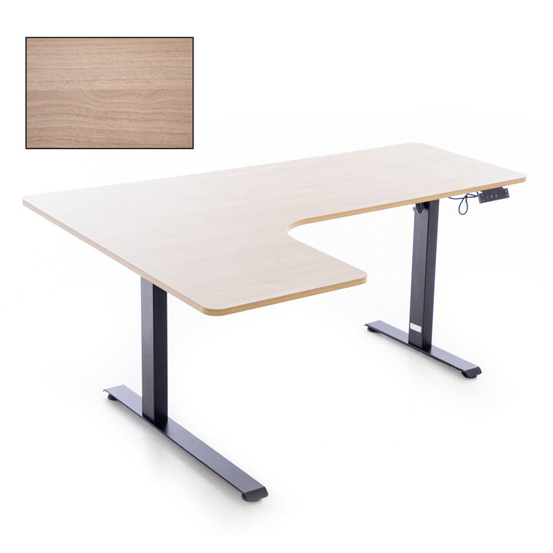 Výškovo nastaviteľný stôl UNIZDRAV 160x110 cm, hnedý dub – ľavý roh