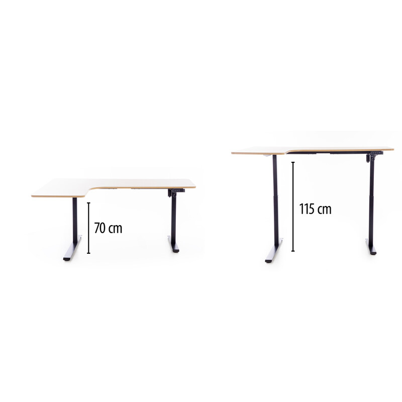 Výškovo nastaviteľný stôl UNIZDRAV 160x110 cm, hnedý dub – ľavý roh